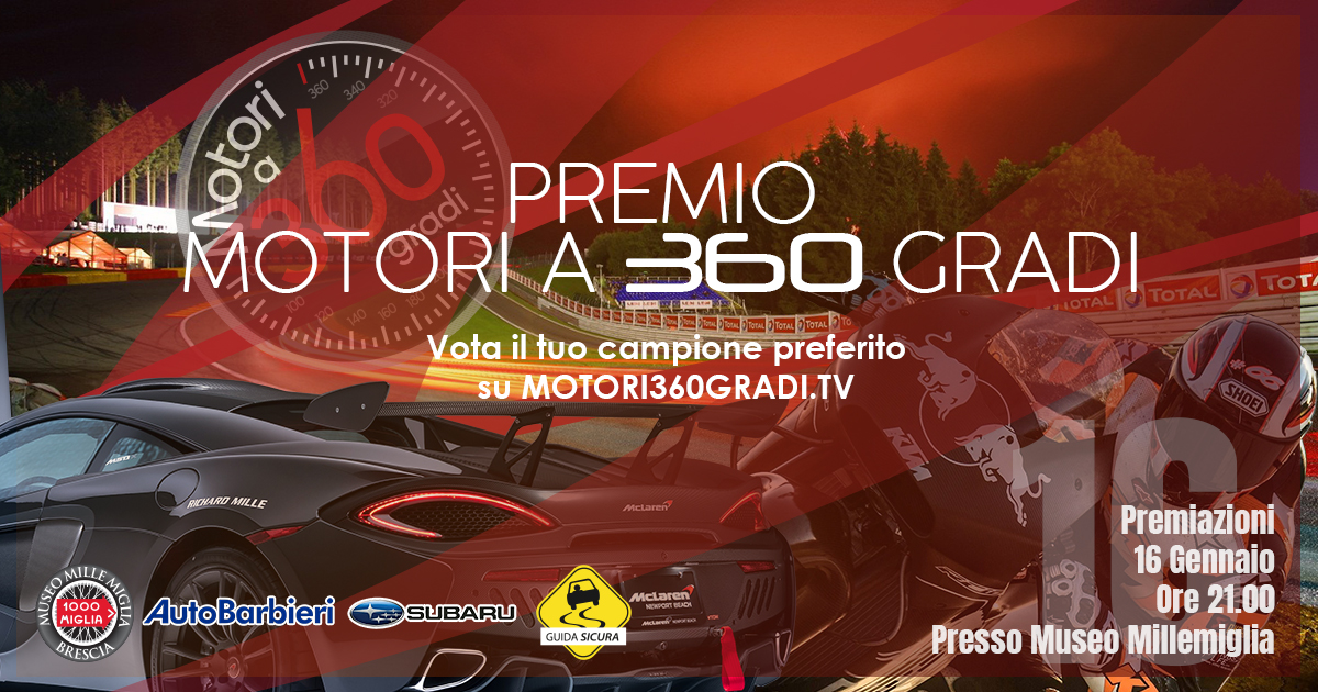 PREMIO MOTORI A 360 GRADI – DALL’8 DICEMBRE VOTA IL TUO CAMPIONE